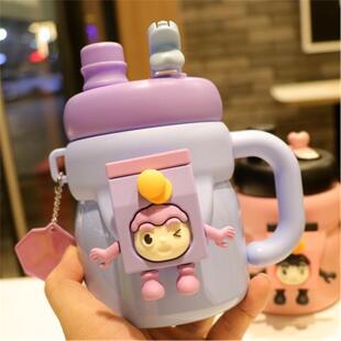 带水杯ins吸管女生小众把手新款可爱简约便携保温杯高颜值办公室