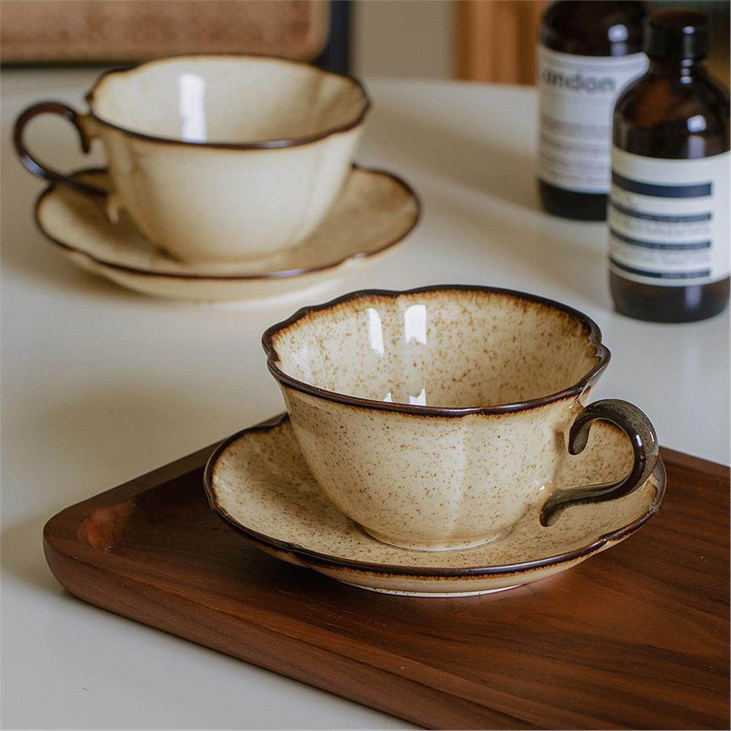 陶瓷拿铁拉花杯碟杯中古釉下彩咖啡杯碟下午复古窑变茶杯