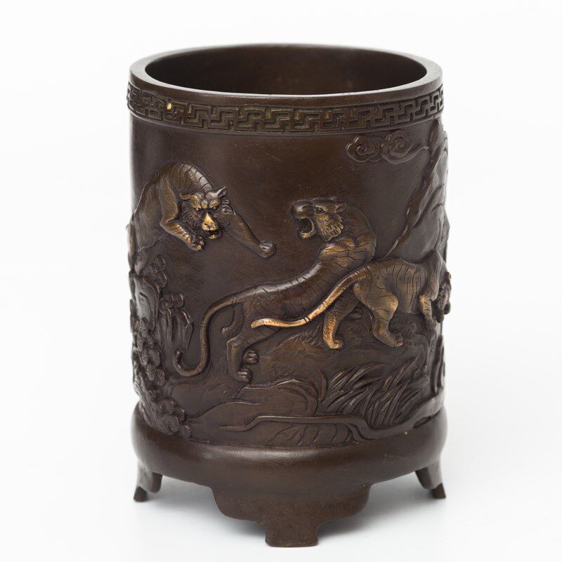 铜韵堂 铜制五虎笔筒摆件 创意个性书房装饰品教师节礼物铜工艺品