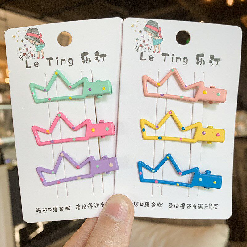 儿童糖果彩色皇冠兔子爱心侧边碎发夹镂空鸭嘴边夹宝宝少女头饰