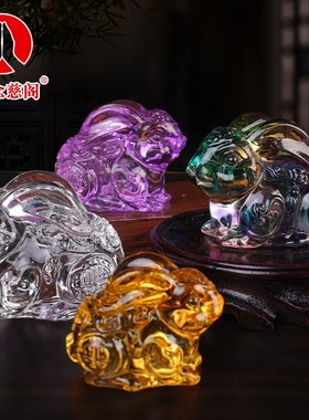 兔子摆件淄博琉璃水晶可爱小动物兔年生日礼物创意车载桌面装饰品