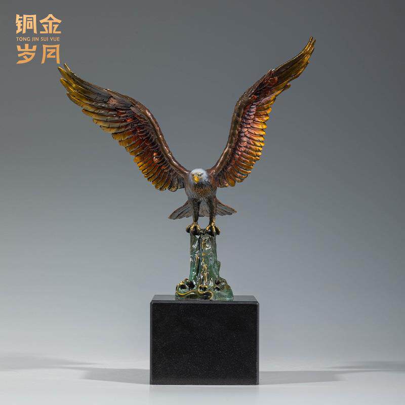 铜金岁月大鹏展翅老鹰黄铜摆件客厅办公室书房电视柜金属铜工艺品