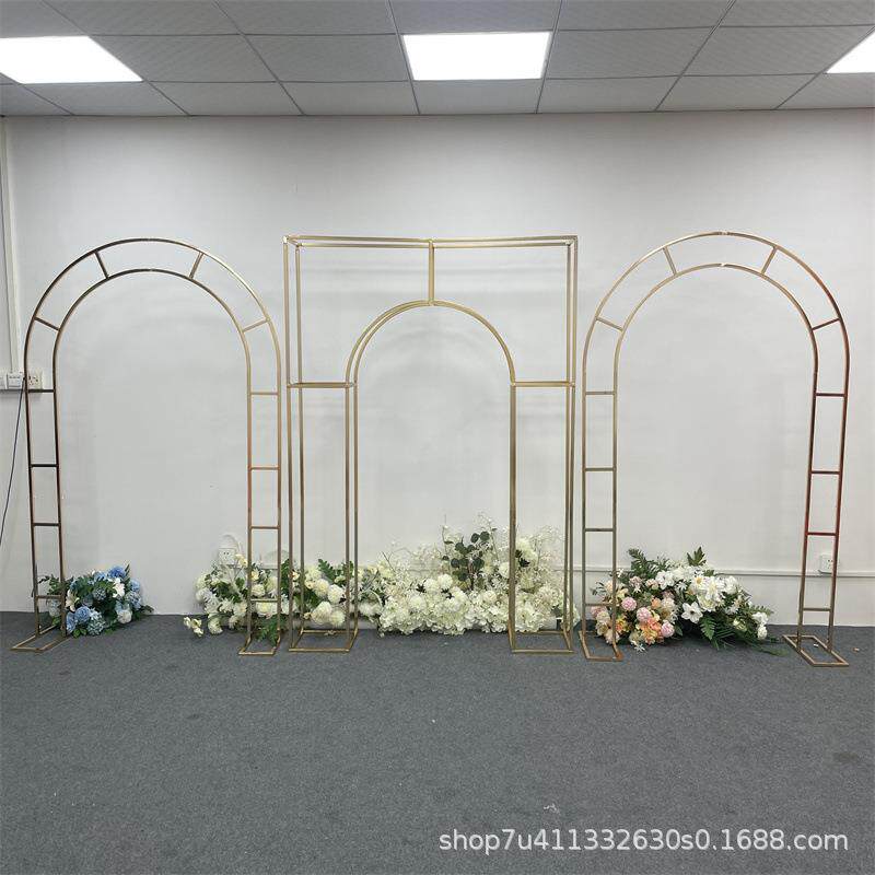 婚庆新款铁艺拱门电镀组合屏风背景架婚礼舞台道具装饰几何花架
