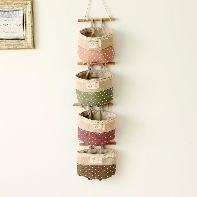 四件套加厚棉麻布艺收纳小挂袋 串联杂物墙上门后储物袋 0041
