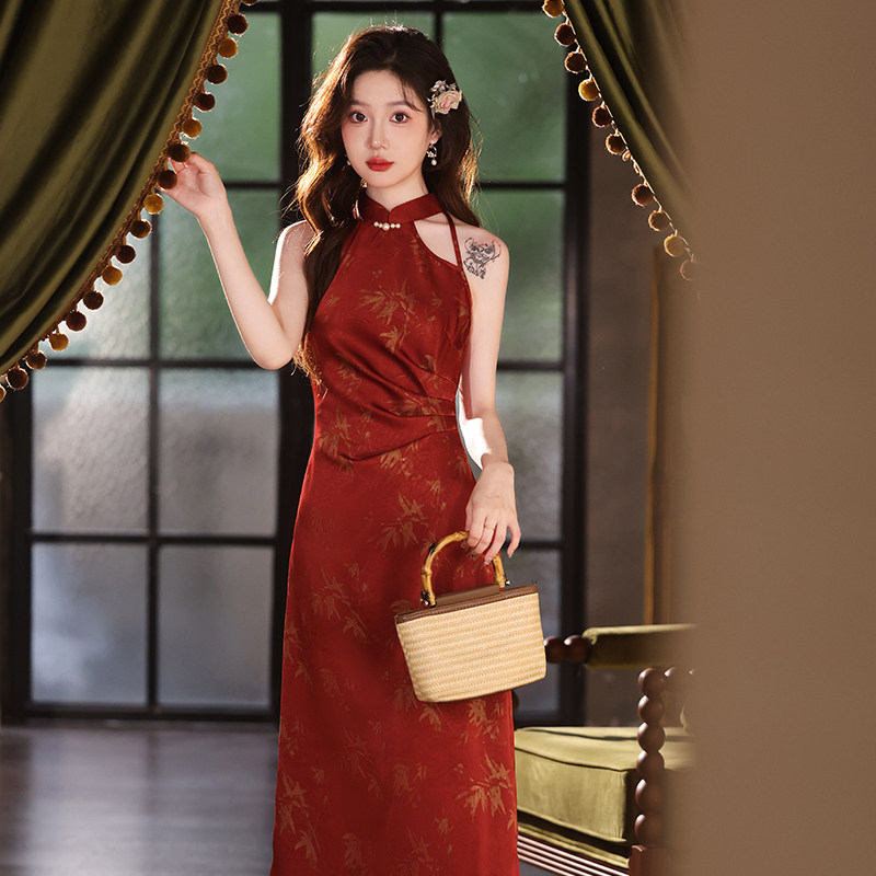 红色新中式旗袍敬酒服新娘结婚气质高级感修身晨袍女订婚礼服优雅