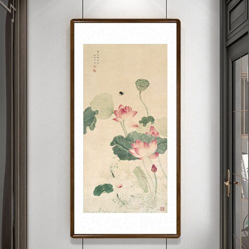 吴应贞荷花图国画新中式客厅玄关装饰画茶室壁画酒店过道仿古字画