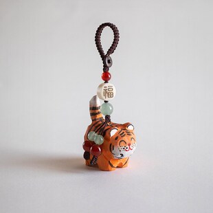 实木可爱小老虎钥匙扣平安精致萌宠生肖虎汽车钥匙挂件包包挂饰女