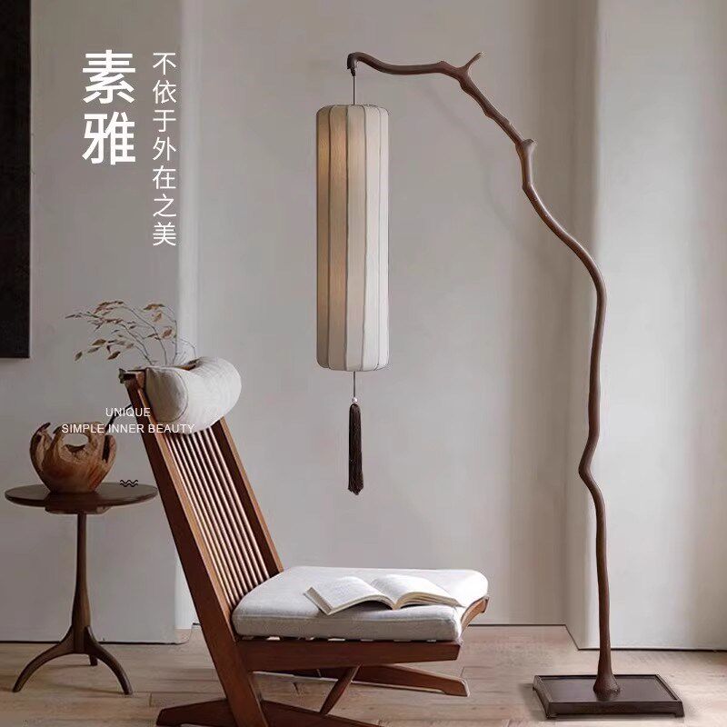 中古风树枝落地灯新中式客厅中国风茶室侘寂风民宿禅意钩鱼灯立灯
