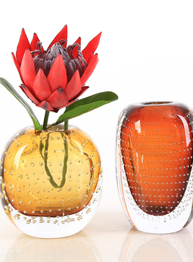 轻奢创意加厚琥珀色玻璃花瓶水培摆件客厅茶几餐桌样板间插花花器