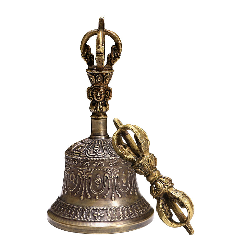 尼泊尔手工鎏金五股金刚铃杵大号纯铜碰钟摇铃修法铃藏传密宗法器
