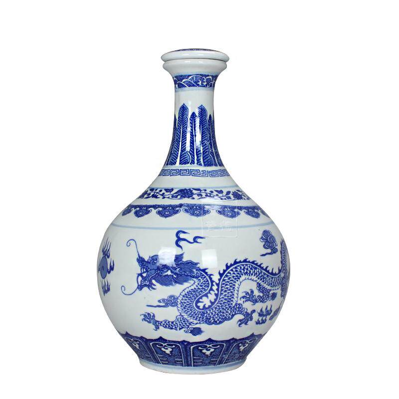 景德镇陶瓷 赏瓶5斤装青花瓷平盖双龙戏珠酒瓶酒坛子酒壶密封
