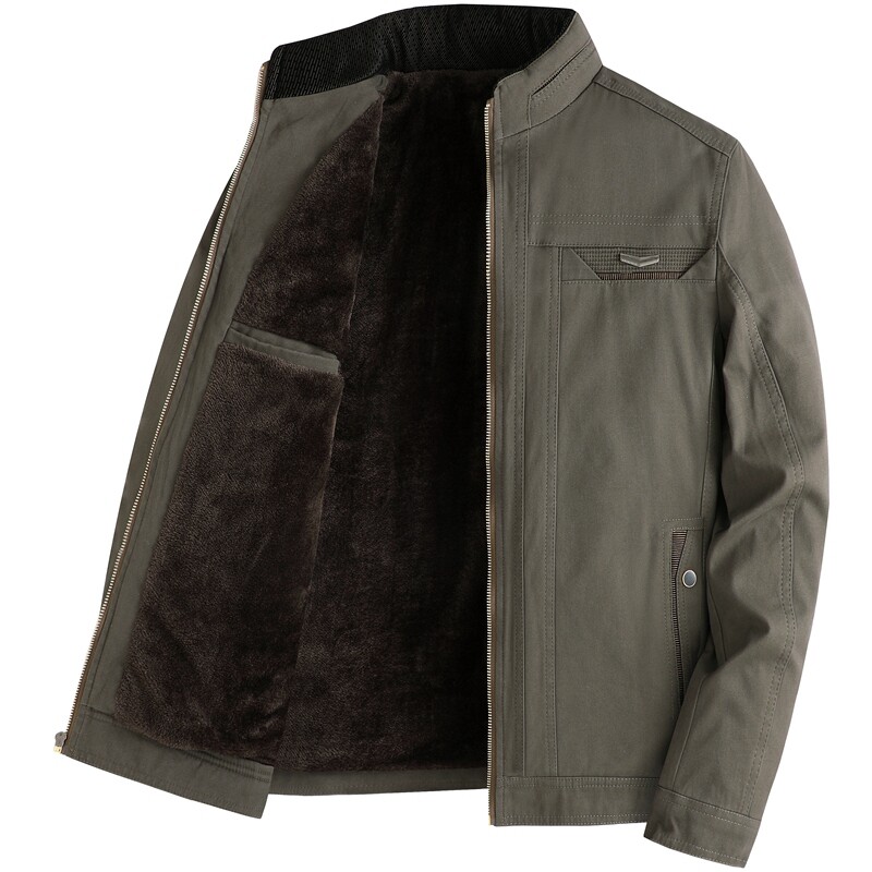 秋冬季爸爸纯棉外套中年男士夹克衫中老年人男装加绒加厚立领棉衣