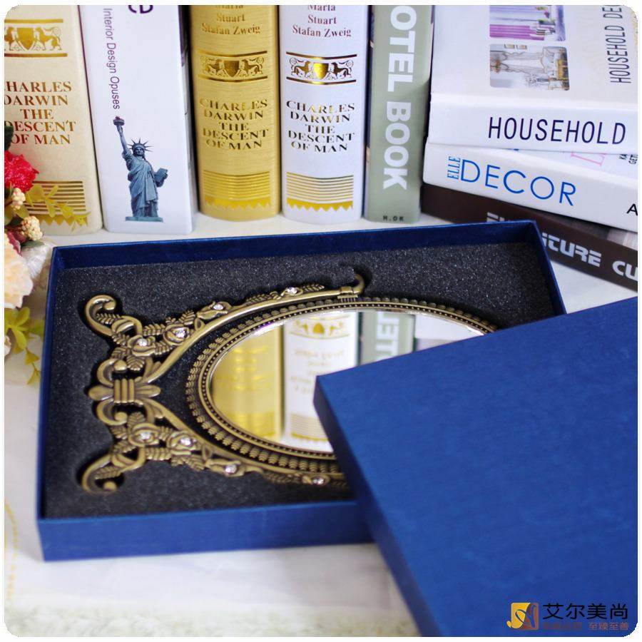 复古欧式镜子女化妆镜台式公主镜便携折叠小圆镜桌面梳妆镜台镜