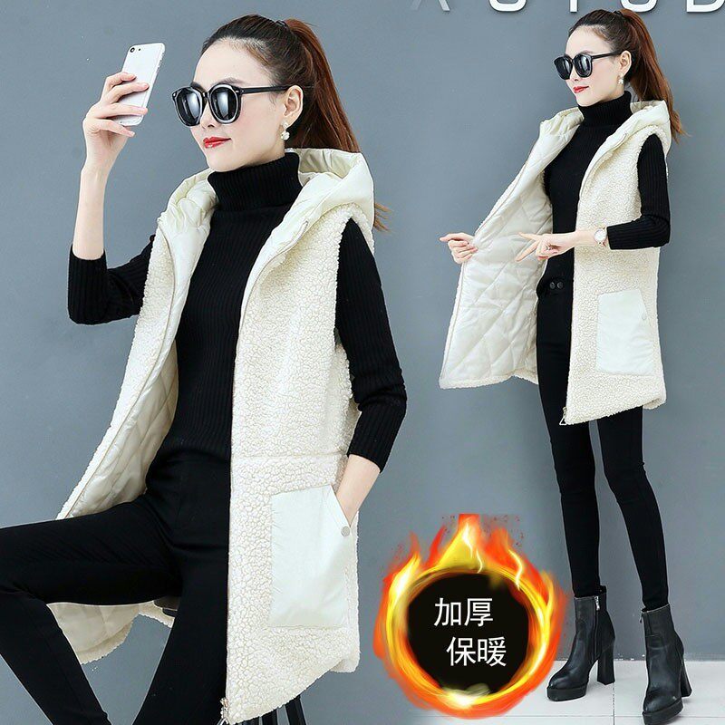 羊羔毛马甲外套女士2021新款秋冬季宽松棉马夹外搭中长款加厚背心