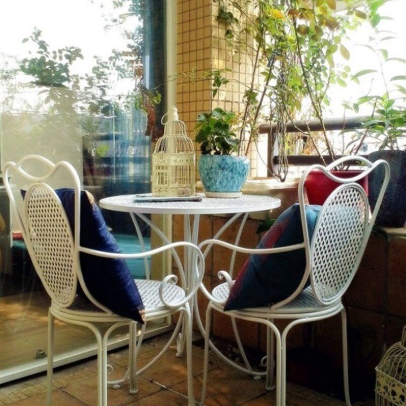 欧美式铁艺休闲阳台户外桌椅咖啡厅庭院茶几小圆桌组合三件套