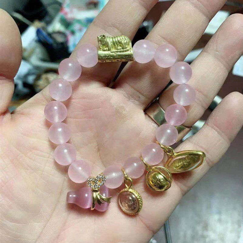 泰国佛牌 龙婆本庙粉水晶貔貅手链 diy手镯 精泰默