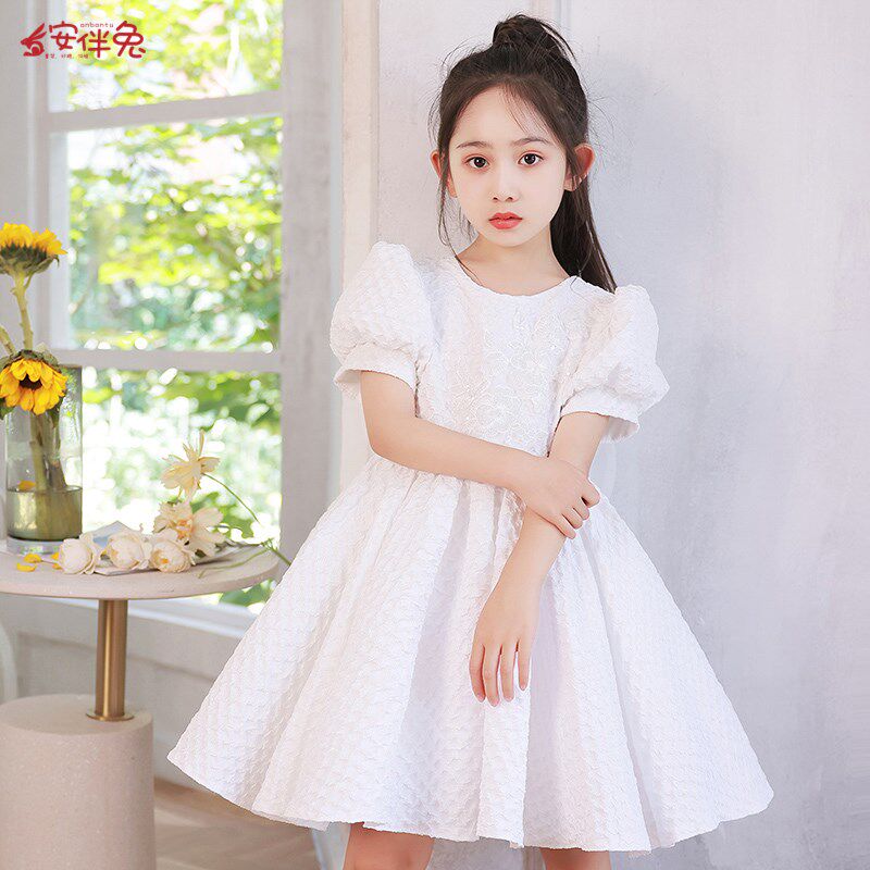 女童高端白色礼服儿童主持人钢琴演奏演出服花童婚礼小女孩公主裙