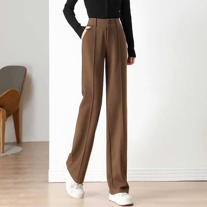 直筒裤女秋冬2024新款高腰垂感西装裤窄版阔腿裤加绒休闲毛呢裤女
