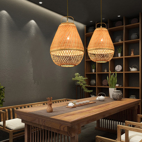 竹灯手工编织竹灯笼竹编吊灯竹艺灯新中式饭厅饭店竹子灯具创意灯