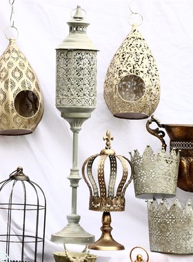 法式美式乡村庭院家居装饰仿古铁艺烛台园艺杂货桌面摆件花盆花器