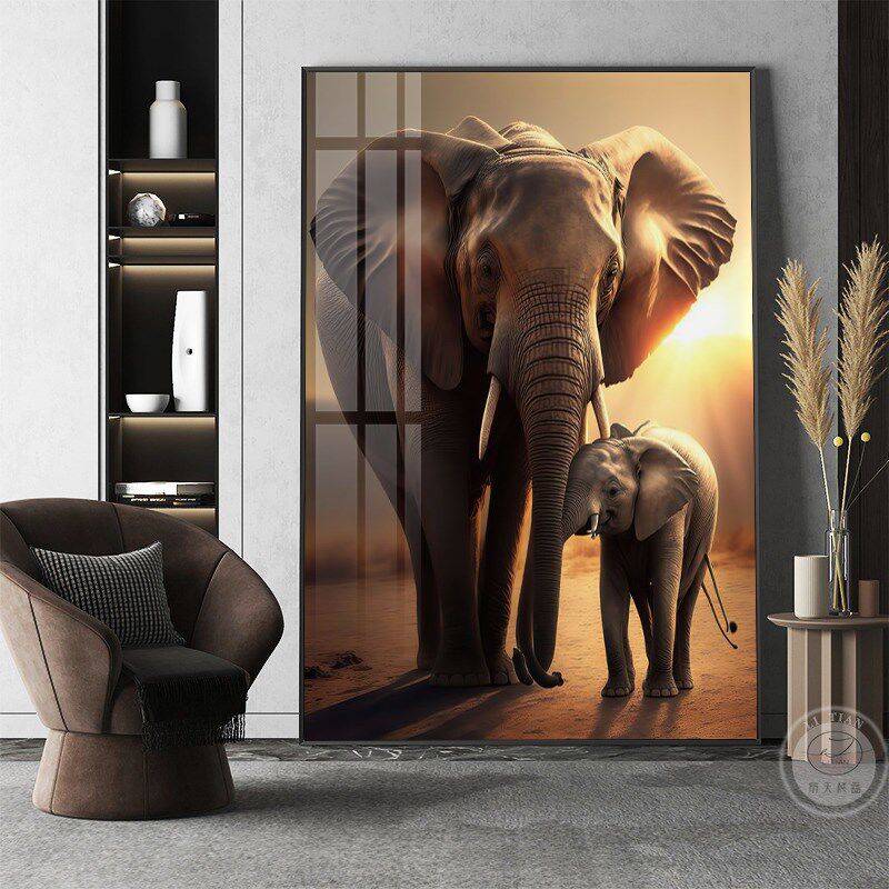泰式两只大象入户玄关挂画正对门双象图片客厅装饰画走廊过道壁画