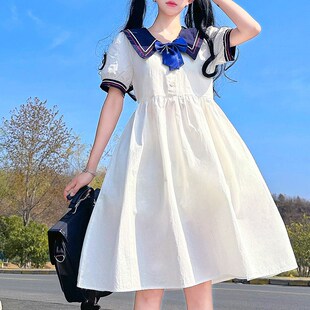 女大童连衣裙夏季海军领学院风女孩甜美JK裙子13岁初中学生水手服