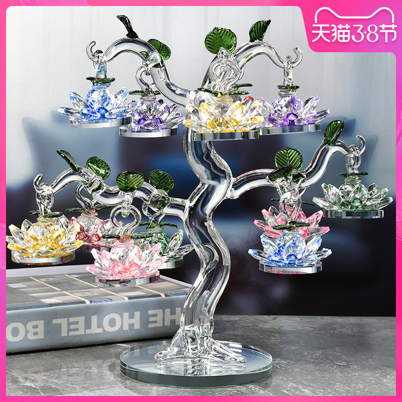 大小号水晶莲花树摆件家居客厅电视机酒柜装饰品乔迁开业结婚礼物