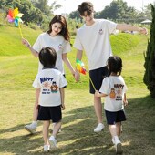 夏装 儿童纯棉短袖 2024新款 母子女装 t恤 潮一家三四口全家装 亲子装