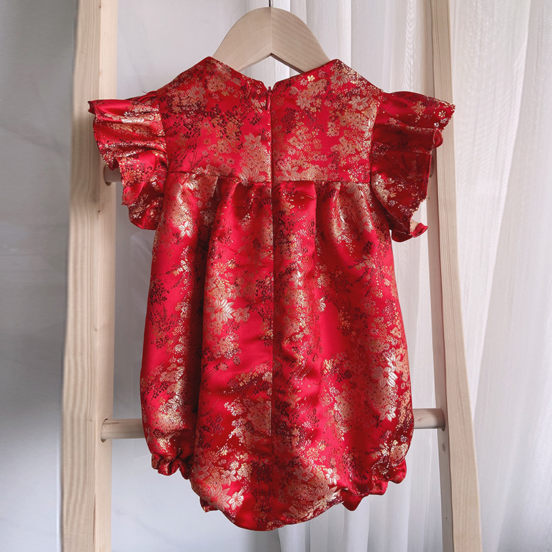 宝宝抓周礼服中式旗袍女童唐装周岁婴儿包P连体衣满月百日宴服夏