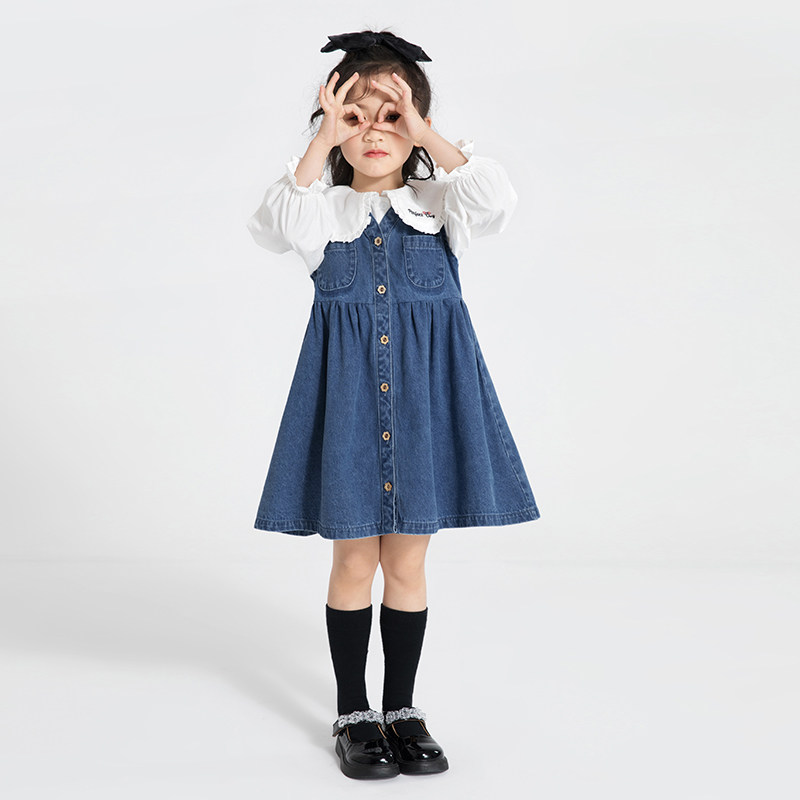 女童背心连衣裙2022新款小女孩春秋款儿童春装牛仔裙宝宝裙子春款