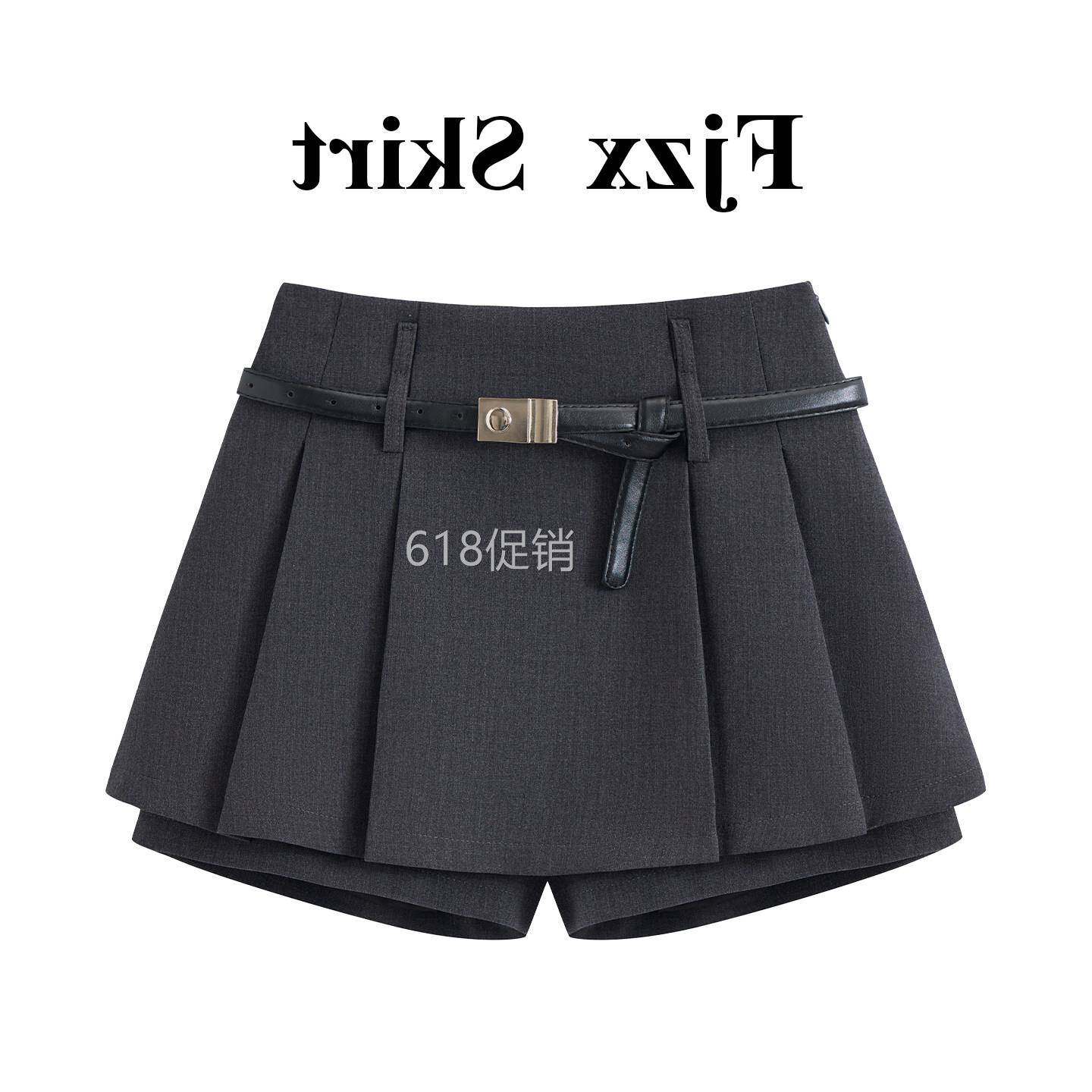 灰色百褶半身裙女士2026新款春夏压褶假两件高腰遮肉A字短裙裤子