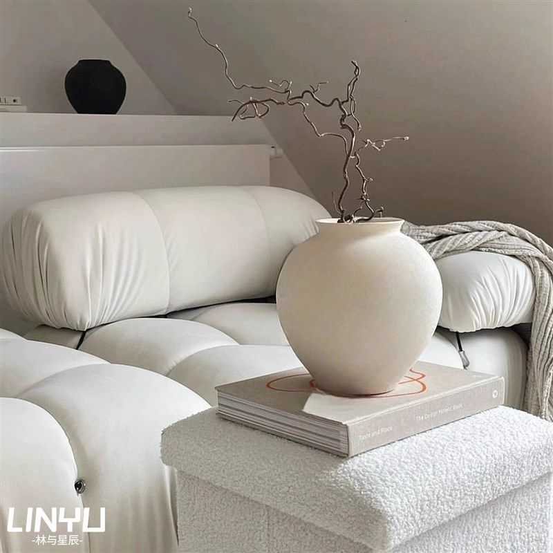 法式中古手工白色陶瓷复古陶罐侘寂风大花瓶花器高级感摆件大肚圆,家居饰品,花瓶,淘宝优惠券,粉丝福利购,淘宝优惠卷