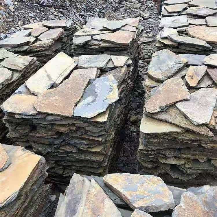 天然青石板锈色碎拼不规则乱形石冰裂纹仿古乱形板园林广场铺路石