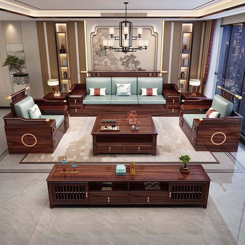 新中式乌金木实木沙发茶几电视柜组合中国风禅意别墅轻奢客厅储物,住宅家具,实木沙发,淘宝优惠券,粉丝福利购,淘宝优惠卷
