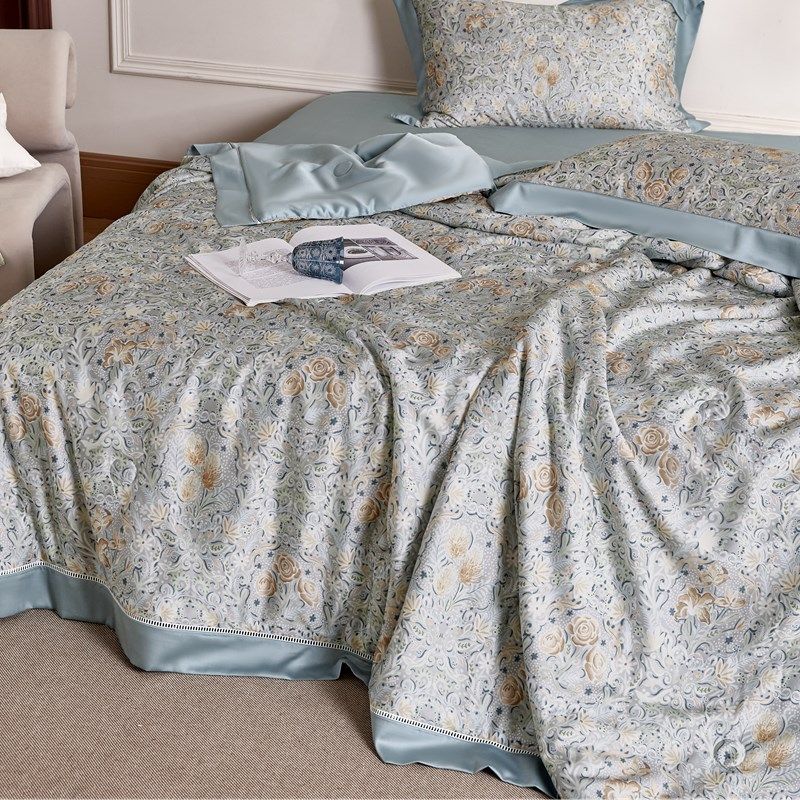 多图案天丝蚕丝抗菌夏被 莱赛尔空调被子 床单枕套配夏凉被四件套