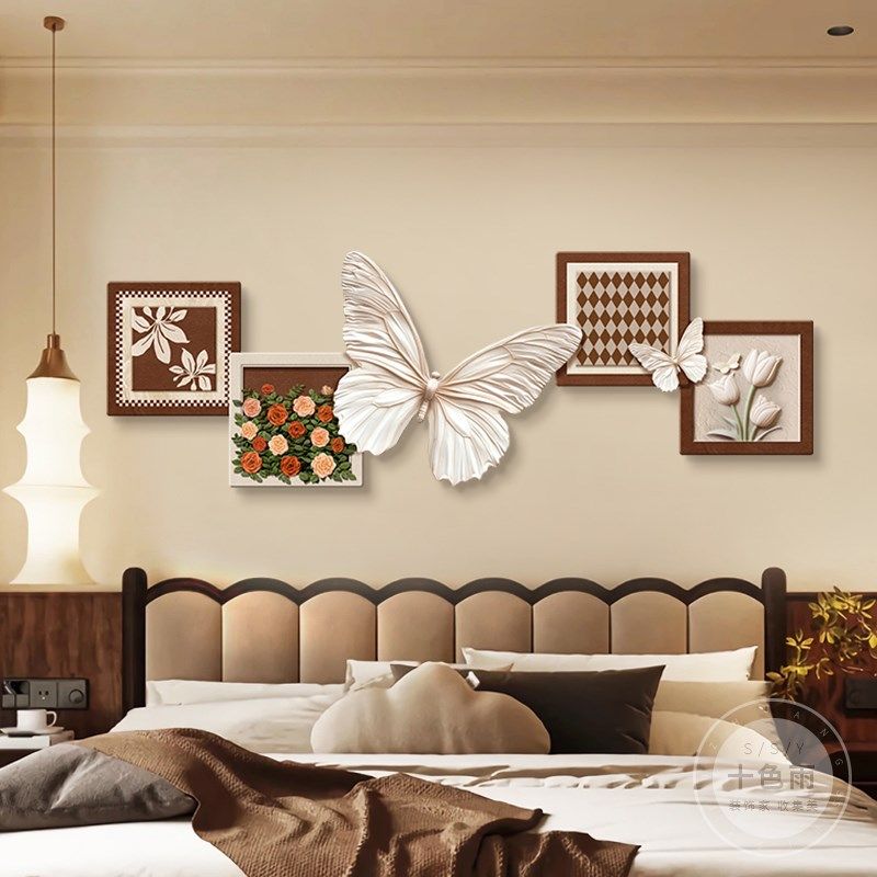 法式中古风客厅装饰画黑白蝴蝶玫瑰沙发背景墙挂画卧室床头壁灯画,家居饰品,氛围画/灯画,淘宝优惠券,粉丝福利购,淘宝优惠卷