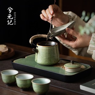 兮元记茶盘家用茶托盘陶瓷密胺茶台小型干泡台储水式高档轻奢茶具