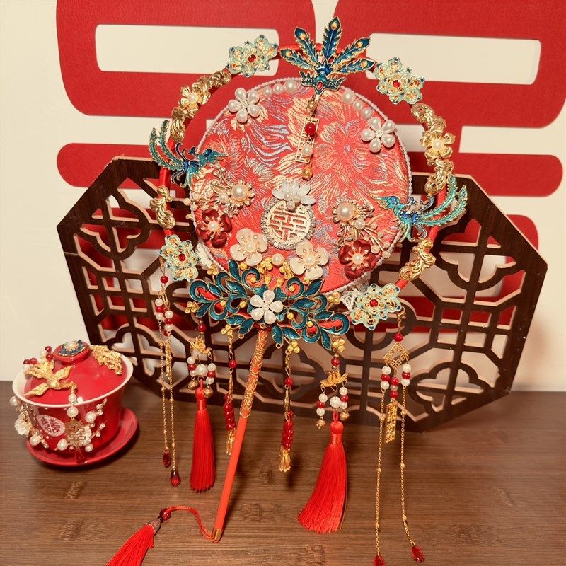 团扇结婚新娘秀禾扇子喜扇婚扇成品高级感双面高端中式diy材料包,家居饰品,工艺扇/团扇/喜扇/折扇,淘宝优惠券,粉丝福利购,淘宝优惠卷