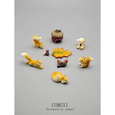 彷真小动物 小松鼠一家 小号松果树脂玩偶手办模型公仔微景观摆件