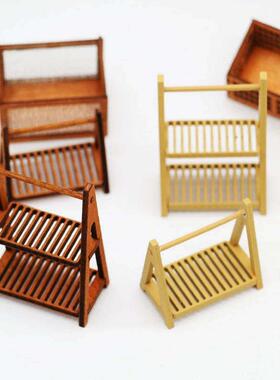 Dollhouse娃娃屋双层木质收纳架面包架微缩食玩场景置物架配件