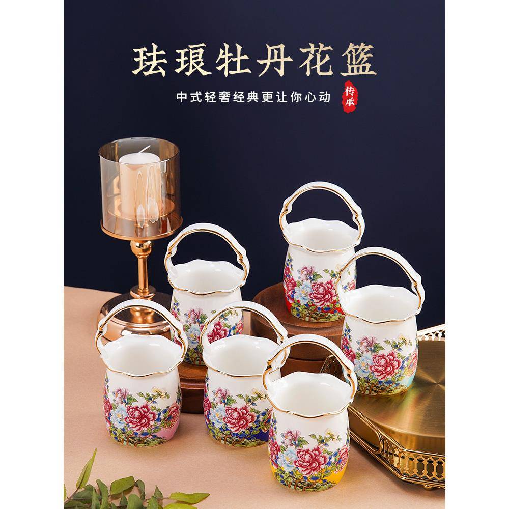 搪瓷骨瓷花篮筷子管储物架家用篮筷子笼排水储物箱景德镇厨房餐具