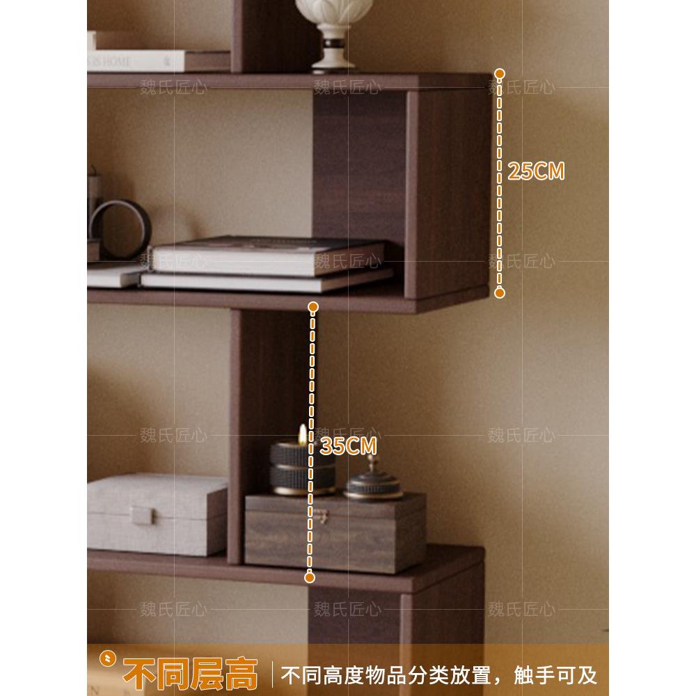 中古风实木书柜落地式靠墙置物架家用展示收纳储物柜客厅隔断书架