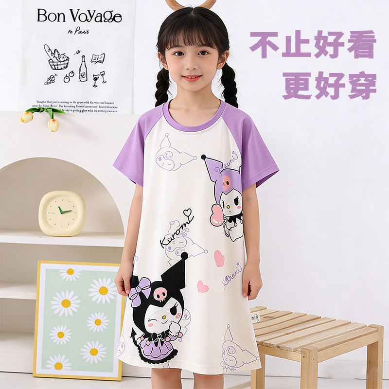 纯棉女童睡裙夏季公主风卡通短袖睡裙中大童家居裙连衣裙儿童睡衣