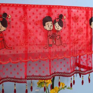 蕾丝大红色结婚喜庆婚房空调罩开机不取防尘挂机套帘