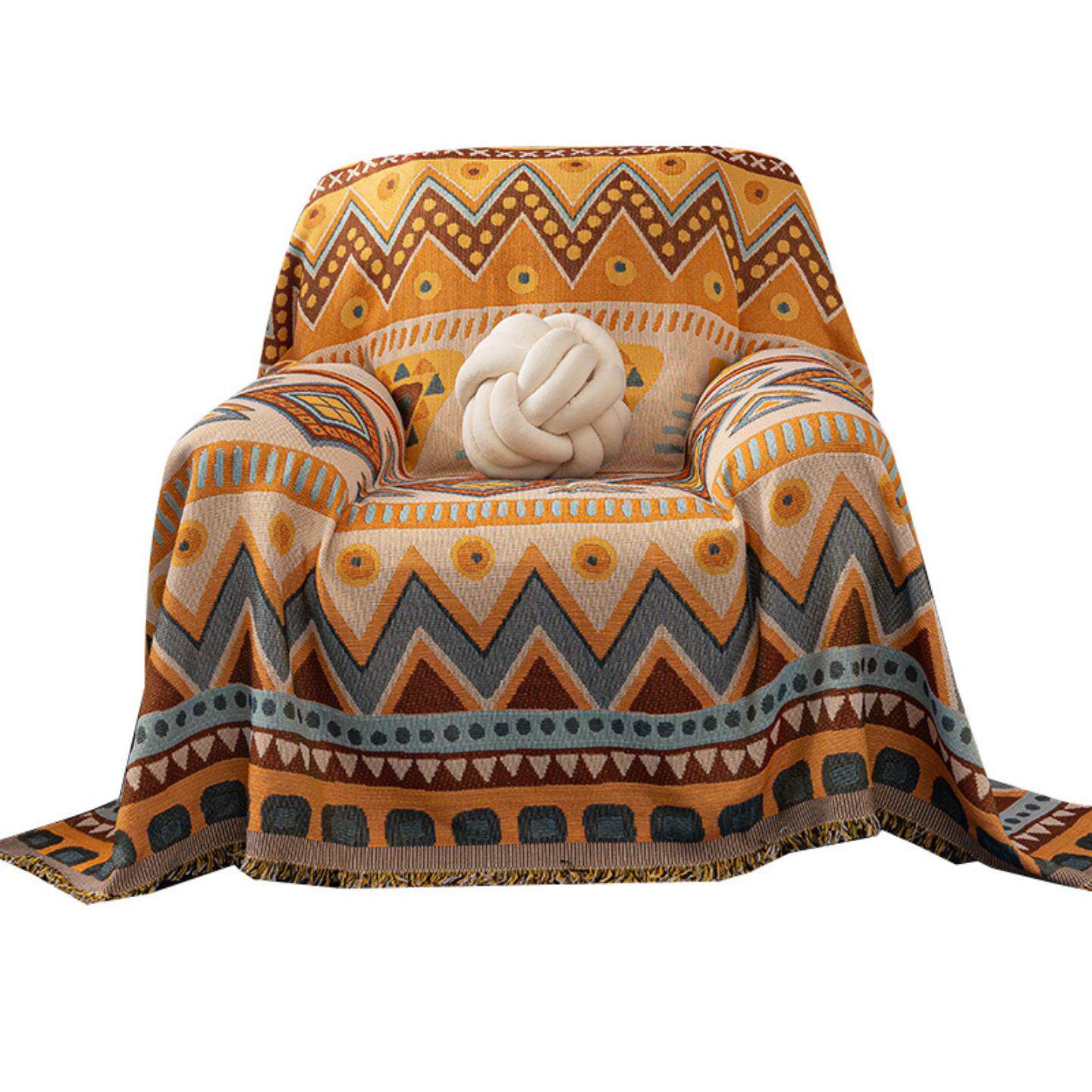 美式单人沙发盖布全包沙发巾高级感波西米亚民族风单人位沙发套罩