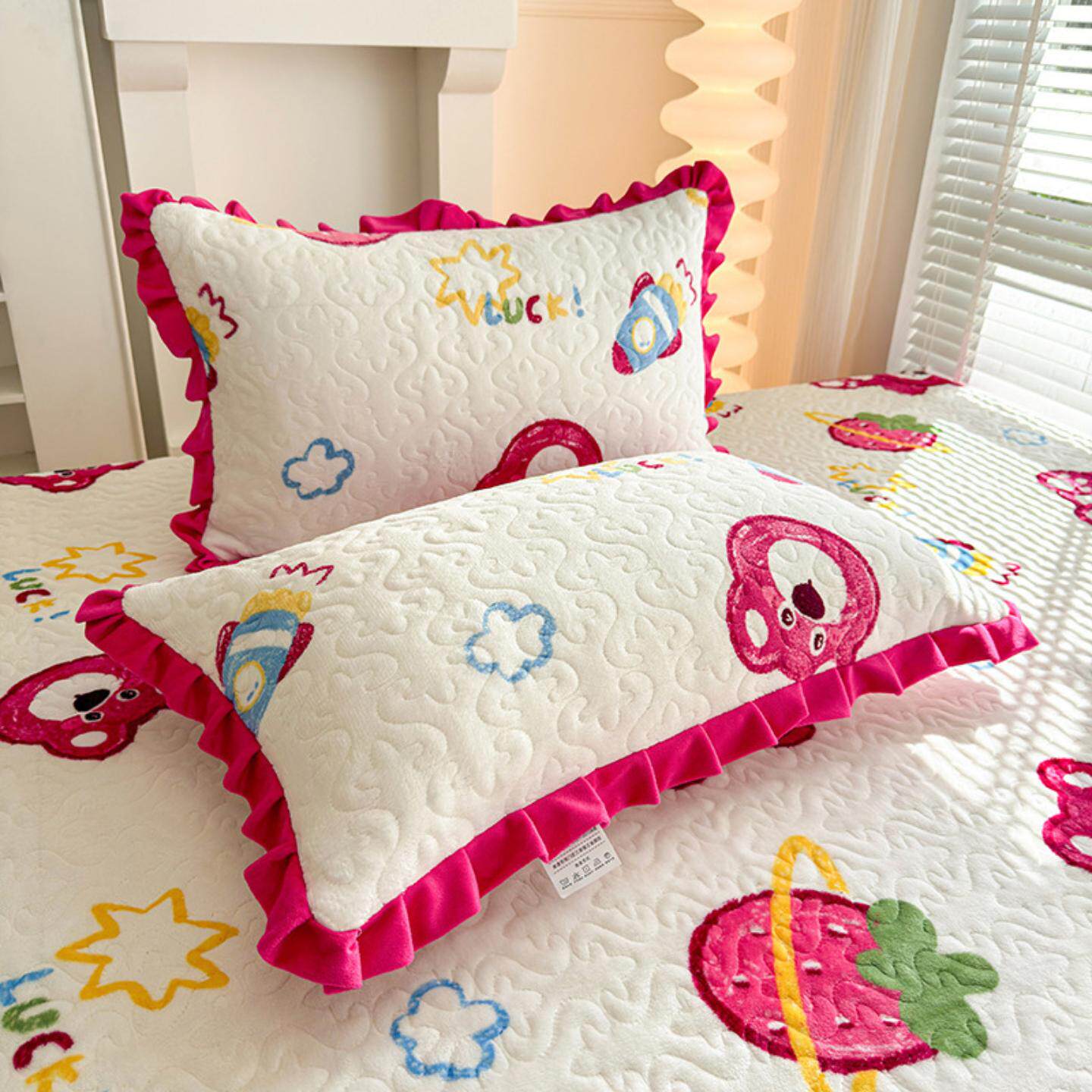 加厚牛奶绒枕套花边枕头套秋冬季保暖枕芯套单人枕皮加绒一对拍