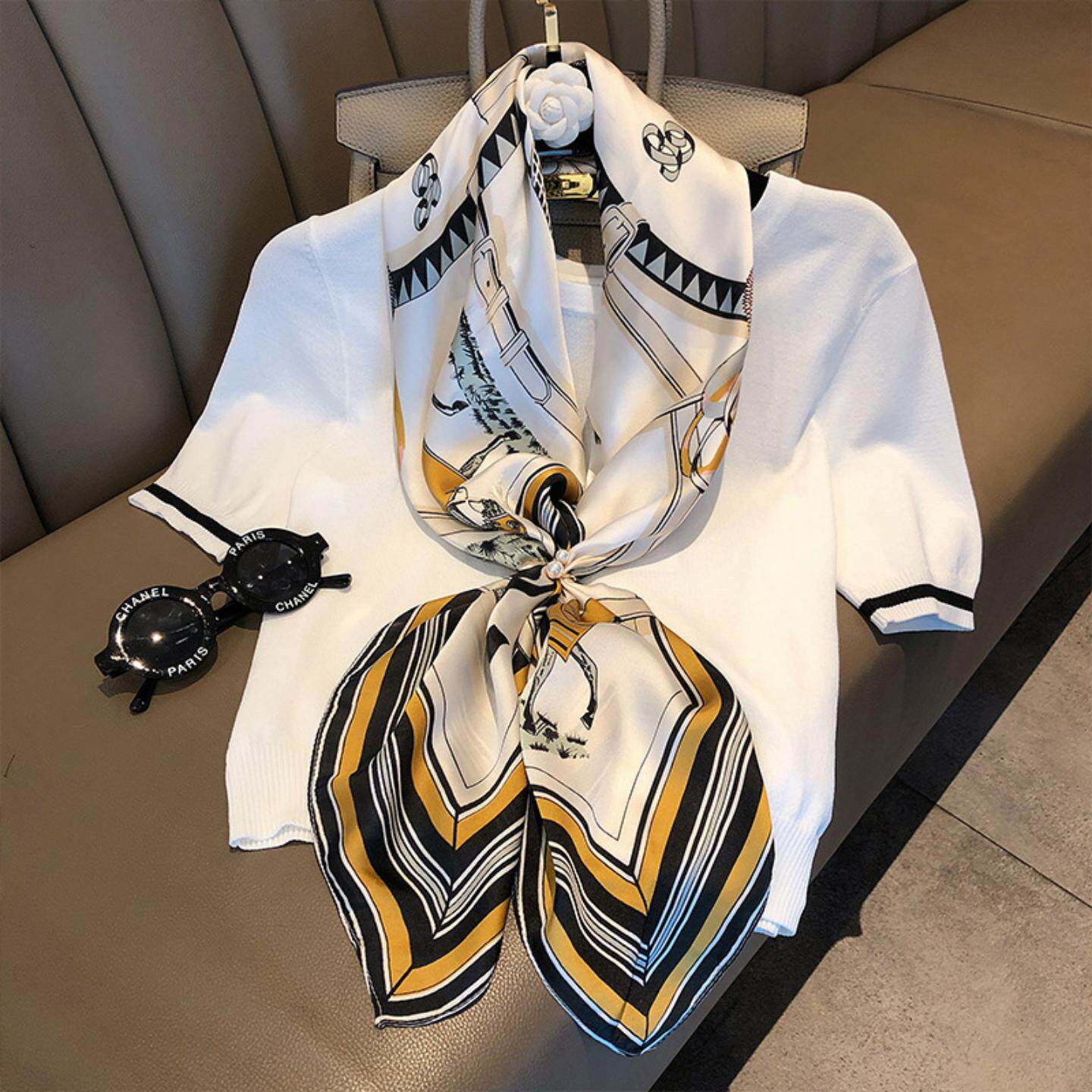 春季新款韩版气质文艺百搭方巾仿真丝丝巾韩国拼色小清新丝巾女