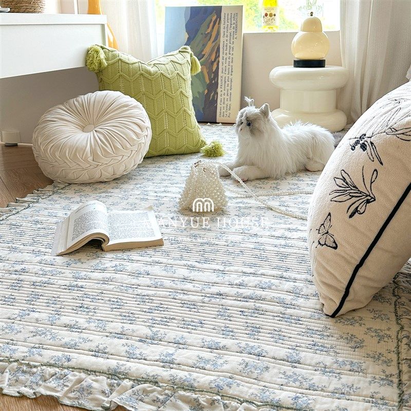 蔓越家 纯棉水洗棉双层纱卧室床边垫地毯满铺客厅茶几防滑地垫,居家布艺,地毯,淘宝优惠券,粉丝福利购,淘宝优惠卷