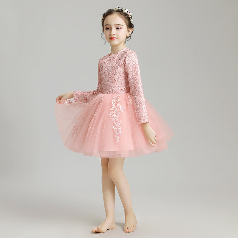 花童礼服女童婚纱公主裙儿童小主持人蓬蓬钢琴演出服长袖加绒洋气