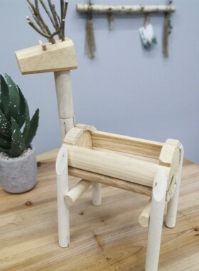 木工DIY材料包实木质小鹿花盆创意幼儿园亲子手工制作材料套餐